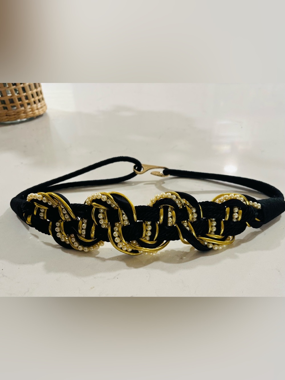 😍Gold & Black Pearl-Accent Belt Size medium